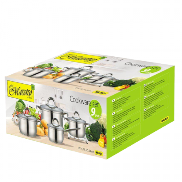 Набір посуду Maestro із нержавіючої сталі зі скляними кришками 1,5/2/3/5 л 9 пр. (8b0da7e2) - фото 5