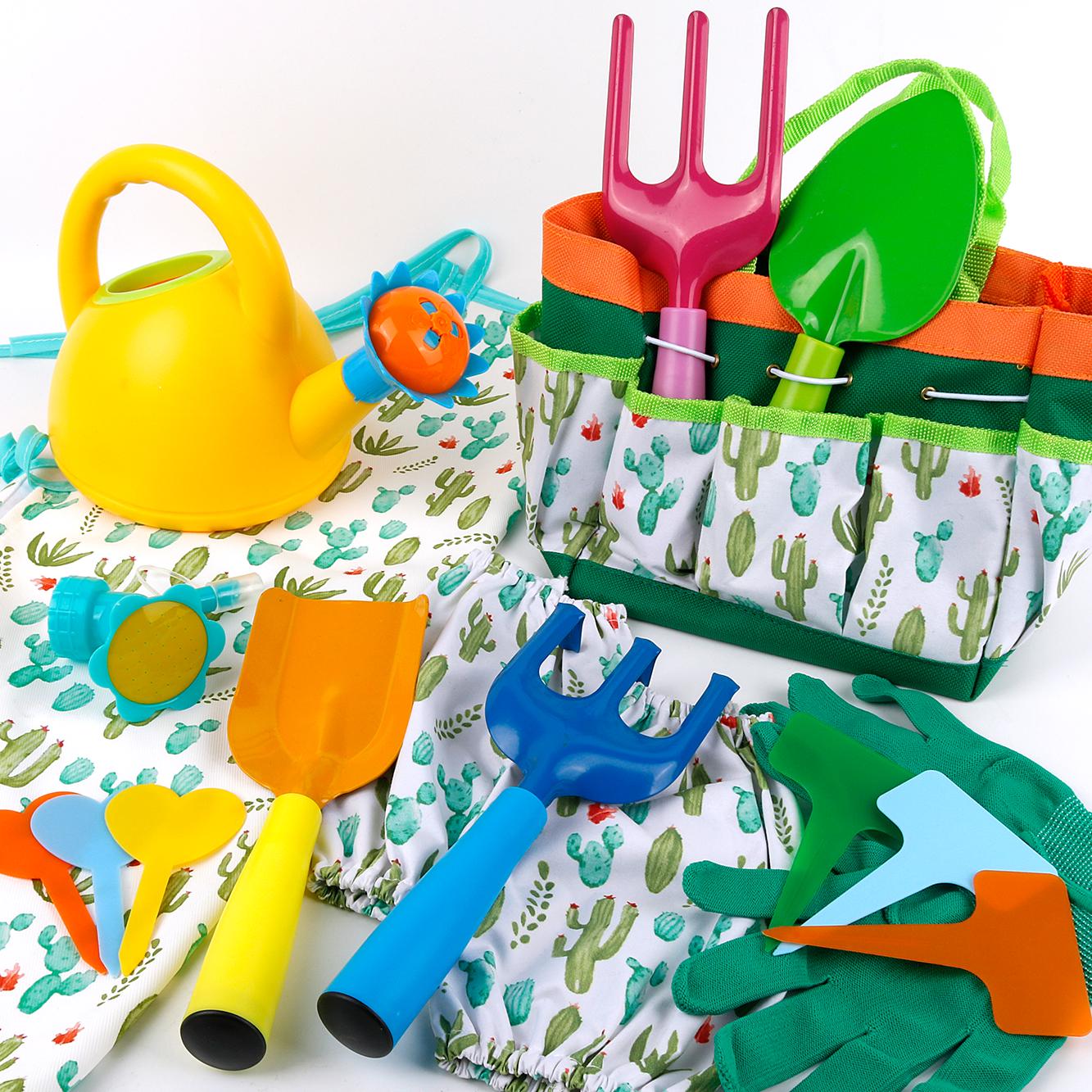 Дитячий ігровий набір інструментів для дачі Маленький садівник сумка-органайзер/фартух/лійка 18 пр. Зелений - фото 4