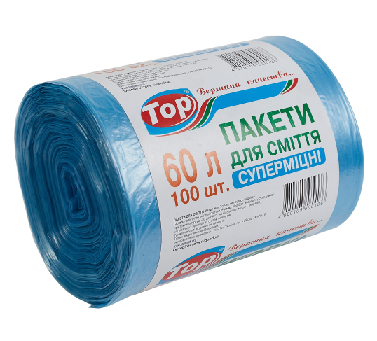 Мешки для мусора Top Pack суперпрочные 60x80 мм 60 л 100 шт. Синий (5-010410)
