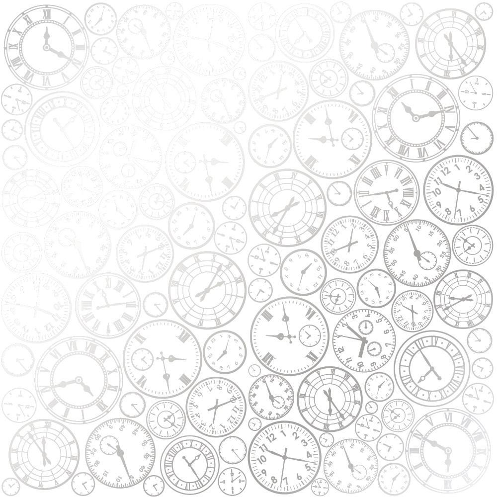 Лист бумаги односторонний Silver Clocks с серебряным тиснением 30,5х30,5 см White