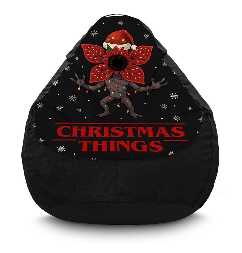 Крісло-мішок iPuff StRanger Things Santa Demogorgon флок XL 80x110 см Чорний (32171287)