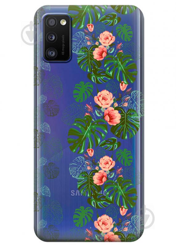 Прозрачный силиконовый чехол iSwag для Samsung Galaxy A41 с рисунком - Тропические листья (KS3094)