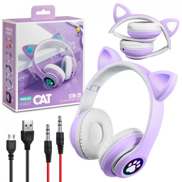 Бездротові навушники VZV-23M Cat Ear Headset з вушками та LED підсвічуванням Фіолетовий - фото 6