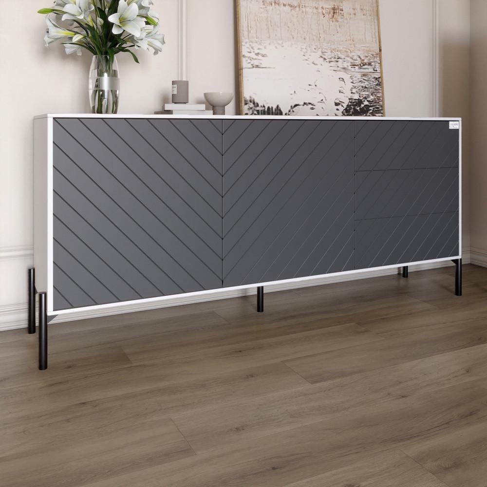 Комод с черными металлическими ножками Lion Амарант 168x40x76,5 см Нимфея Альба белый/Графитовый (Lion-041883)