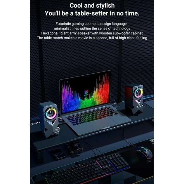 Колонки компьютерные акустика для ПК Onikuma L2 с RGB подсветкой 10 W BT/AUX/USB Black - фото 10
