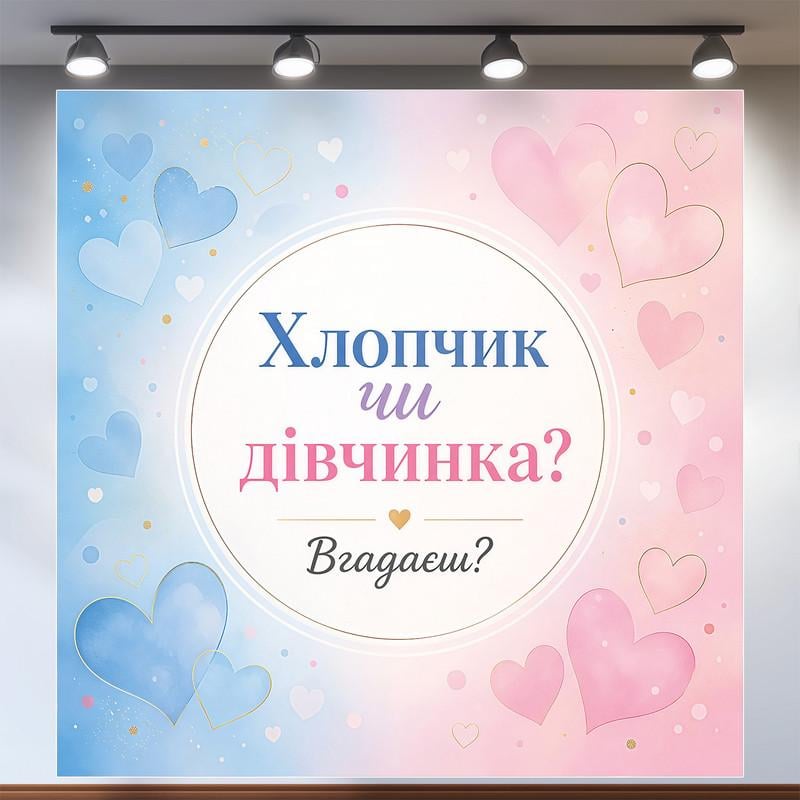 Плакат для определения пола ребенка Мальчик или девочка нежные цвета 160x160см, №48522
