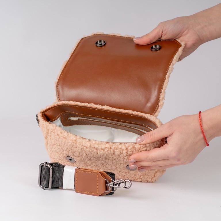 Сумка женская кросс-боди меховая XENIA № 36-23 искусственный мех и из эко-кожи Персиковый/Белый - фото 4 Сумка женская кросс-боди меховая XENIA № 36-23 искусственный мех и из эко-кожи Персиковый/Белый - фото 4