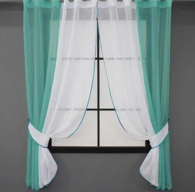 Комплект штор на кухню/балкон 270х170 см Бирюзовый/Белый (083к)