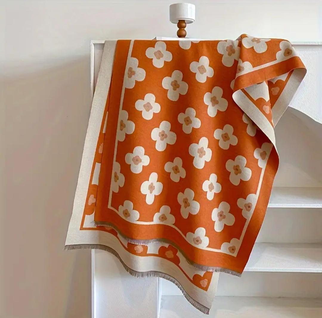 Шарф жіночий двосторонній з квітковими мотивами Оранжевий (00076) - фото 1