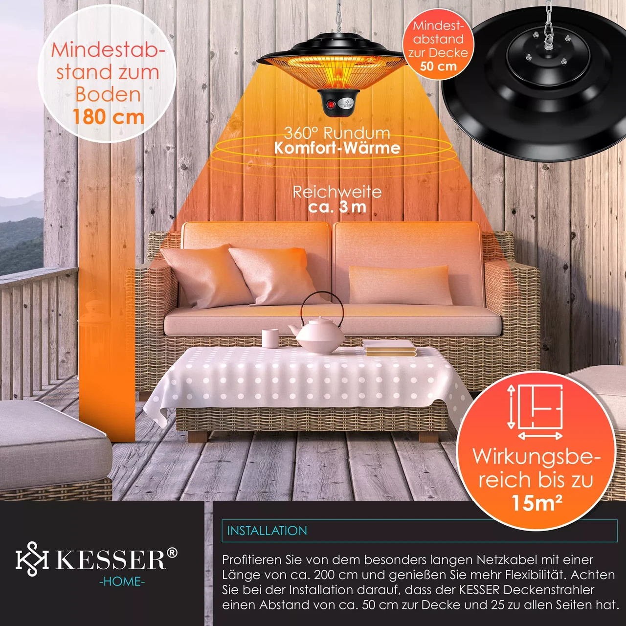 Инфракрасный обогреватель потолочный KESSER 140x40x28 см - фото 5