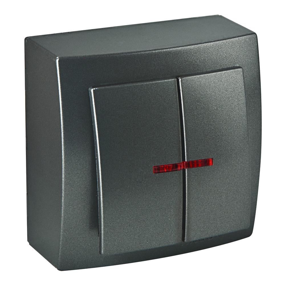 Вимикач двоклавішний Nilson Themis з підсвіткою Антрацит (26161004)