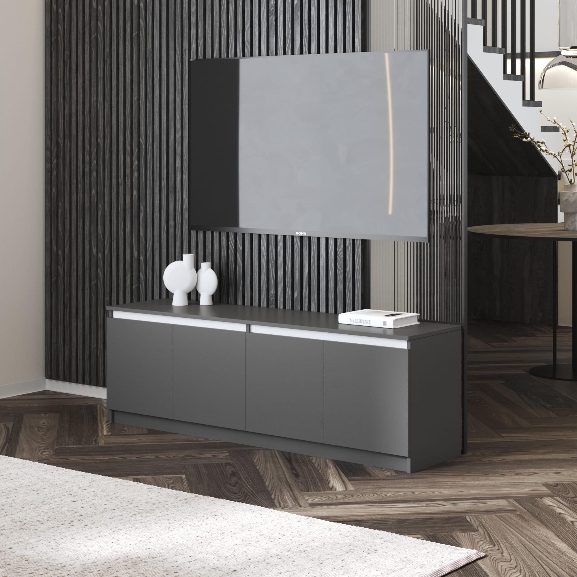 Тумба під телевізор ЛДСП з фасадами без ручок Антрацит/Білий