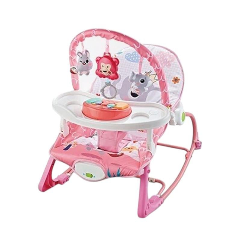 Шезлонг дитячий 4в1 з мелодіями вібрацією піаніно та підвісками Рожевий (69870B)