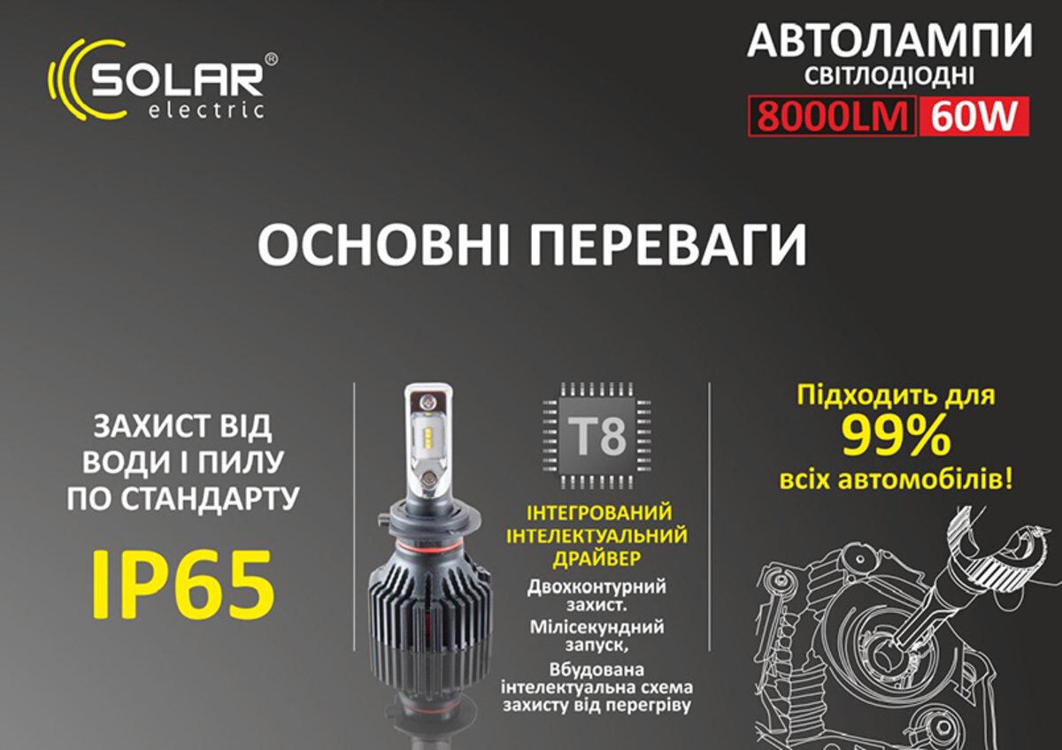 Лампы автомобильные головного света Solar LED H7 12/24V 6500K 8000Lm 60W ZES Chip (8307) - фото 6