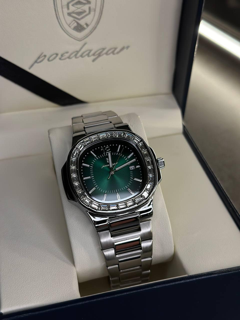 Наручний годинник чоловічий Poedagar Crystal із зеленим циферблатом Сріблястий (wt0528)