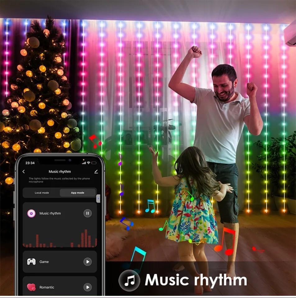 Гирлянда-штора умная SunLamp RGB интеллектуальное программирование управление приложением Control Smart APP 3х3 м (2413849723) - фото 5