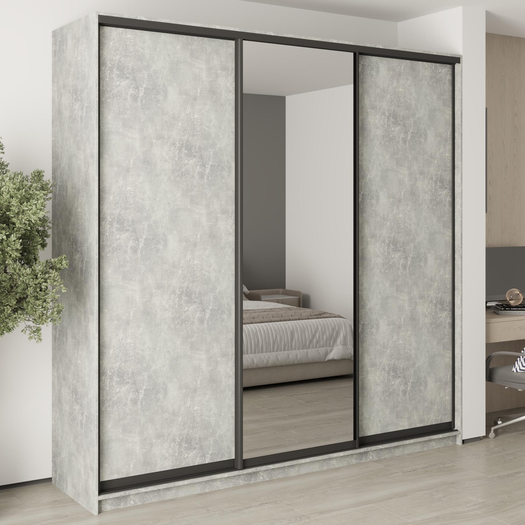 Шкаф-купе трехдверный MebelStar Комбо BG 2 ДСП/зеркало 240x45x240 см Бетон (MBS-9674) Шкаф-купе трехдверный MebelStar Комбо BG 2 ДСП/зеркало 240x45x240 см Бетон (MBS-9674)