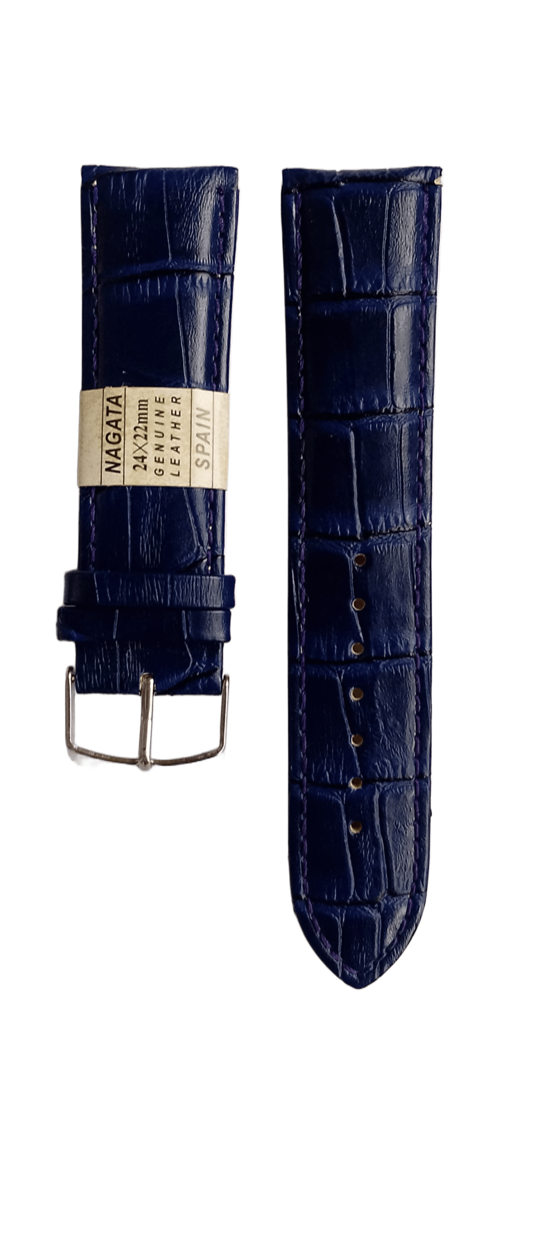 Ремешок кожаный для часов крокодил 24х180 мм Синий (2456F)