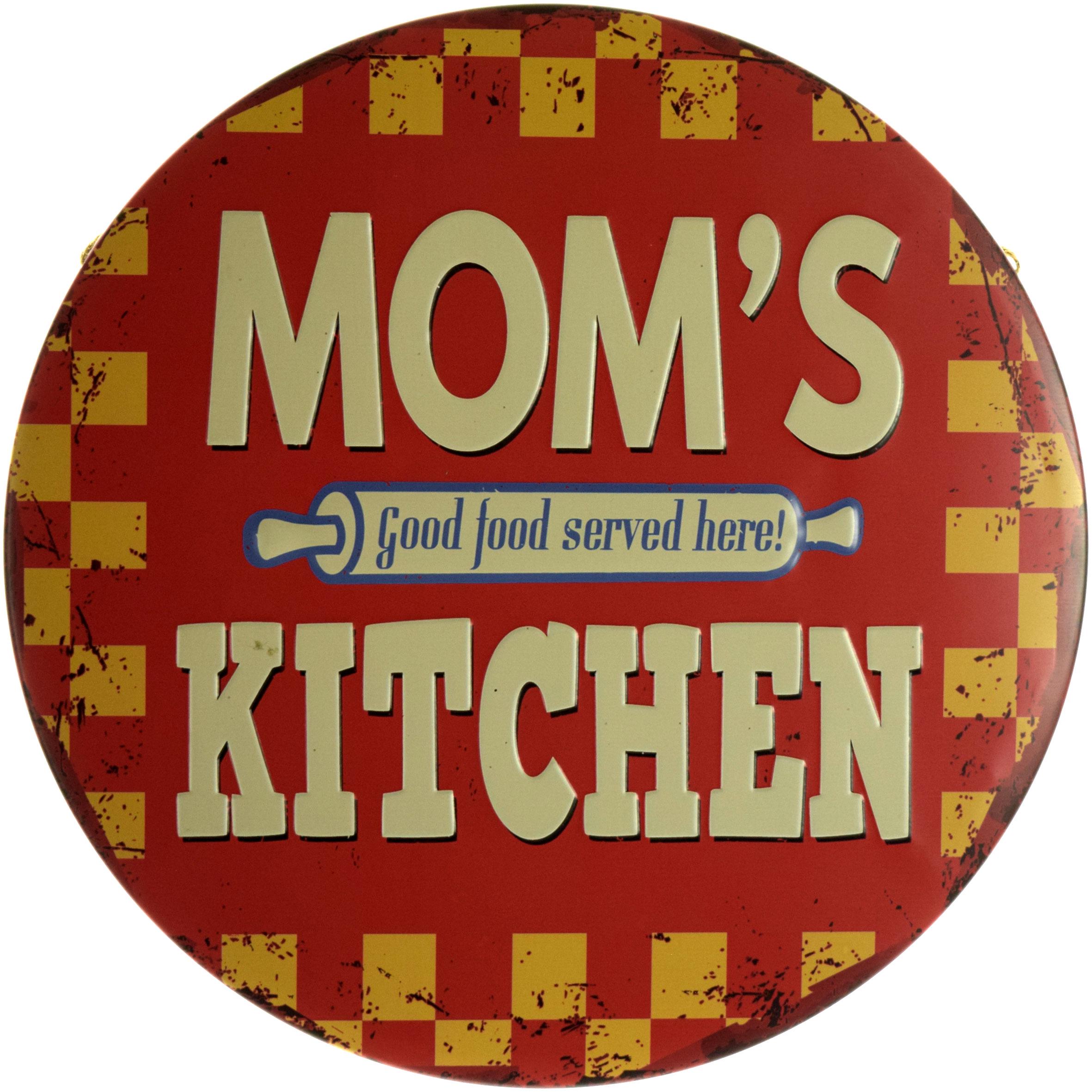 Табличка металлическая Мамина Кухня Хорошая Еда Подается Здесь!/Mom's Kitchen Good Food Served Here! круглая 30 см