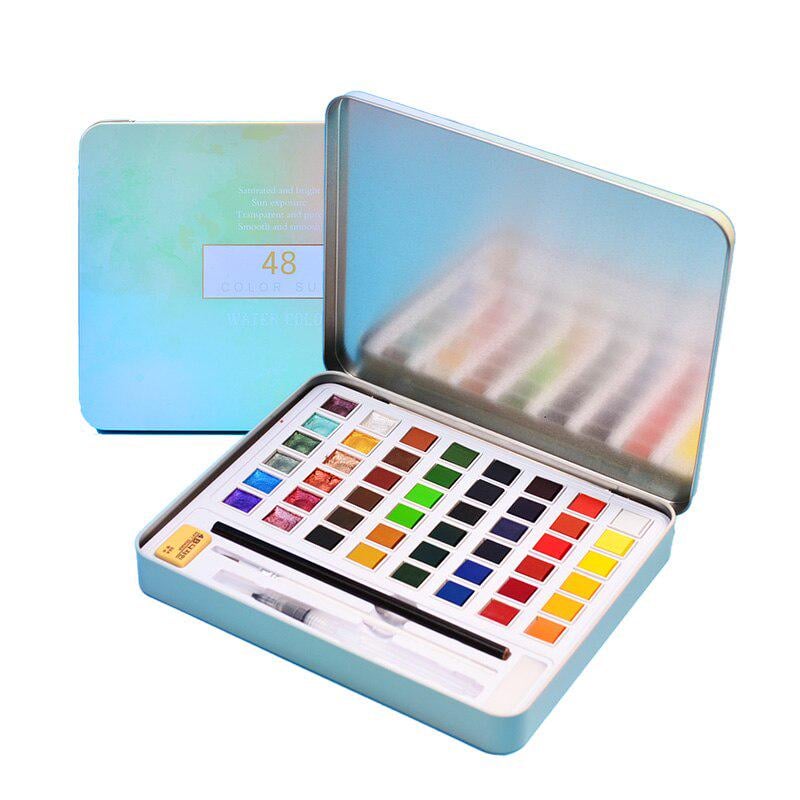 Набор акварельных красок YOVER 48 цветов базовые и перламутр (YW-WPC048)