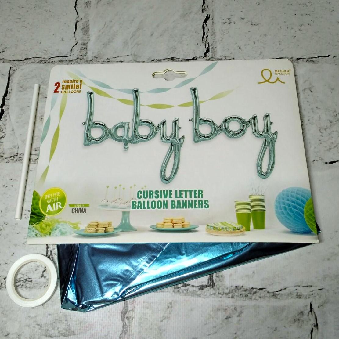 Воздушные шары слова буквы Baby boy пропись Голубой (TX-001)