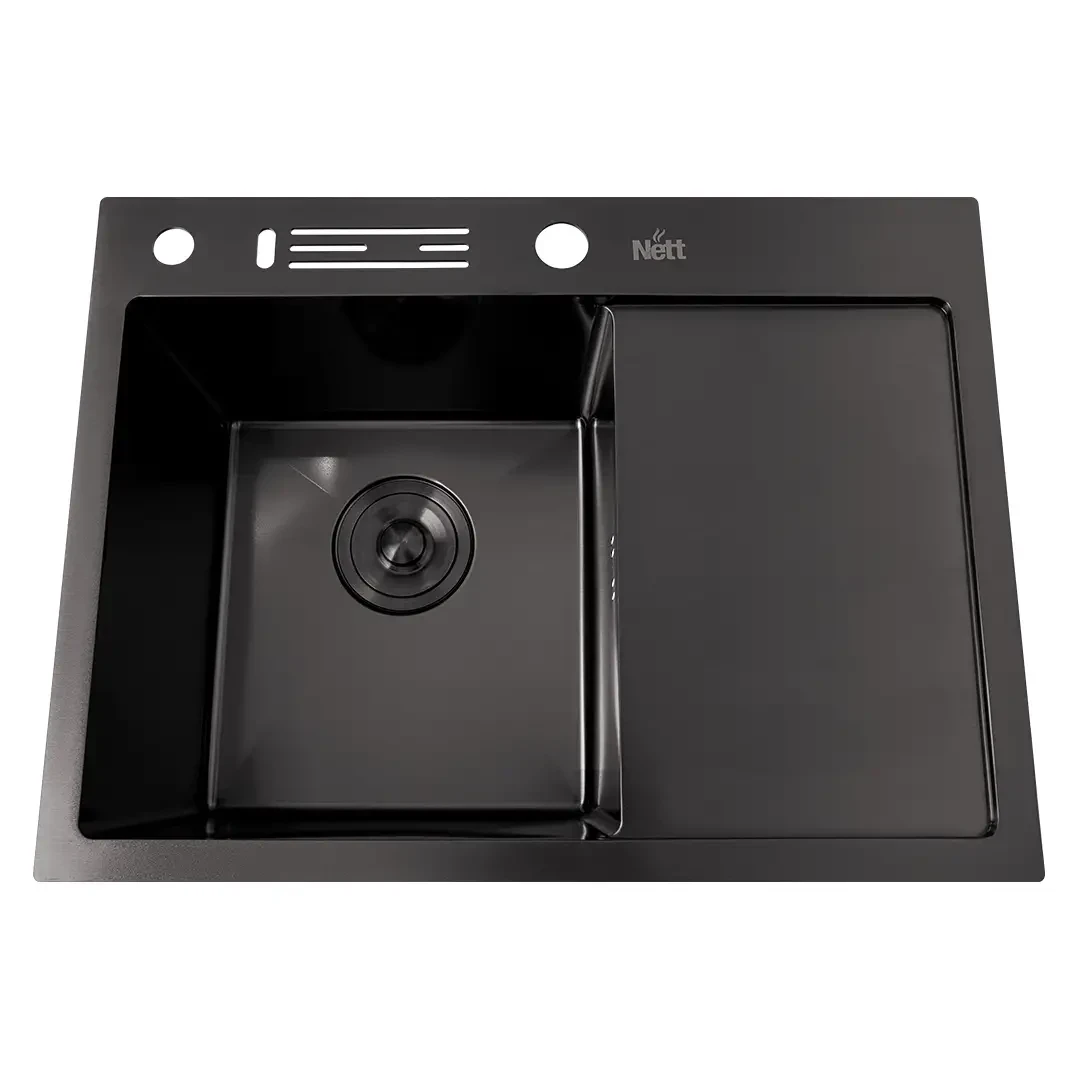 Мийка для кухні накладна Nett NB-6045(R) з правим крилом Чорний (2999643011)