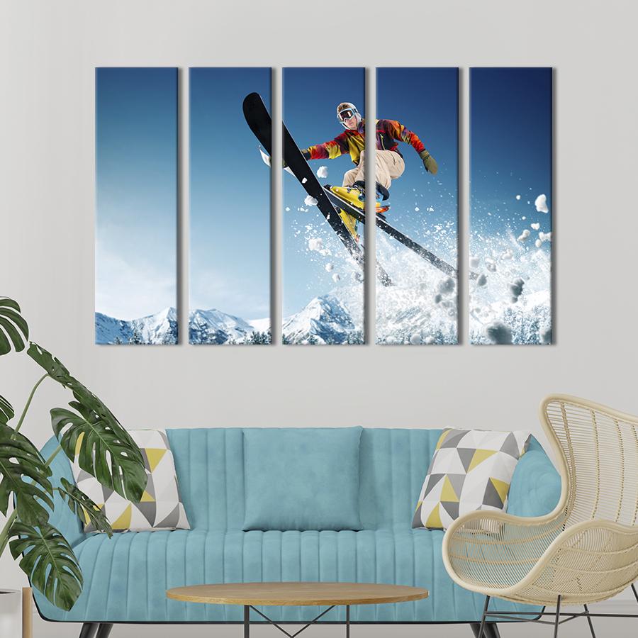 Модульная картина из 5 частей Лыжник на фоне снежных гор 132x80 см (493-51)