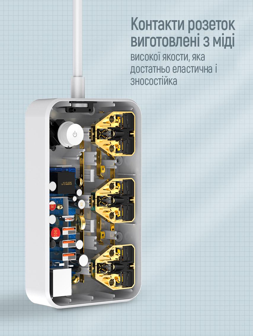 Фильтр-удлинитель сетевой СolorWay 3 розетки/4USB Black (Type-C PD20W + 3USB QC3.0) - фото 8