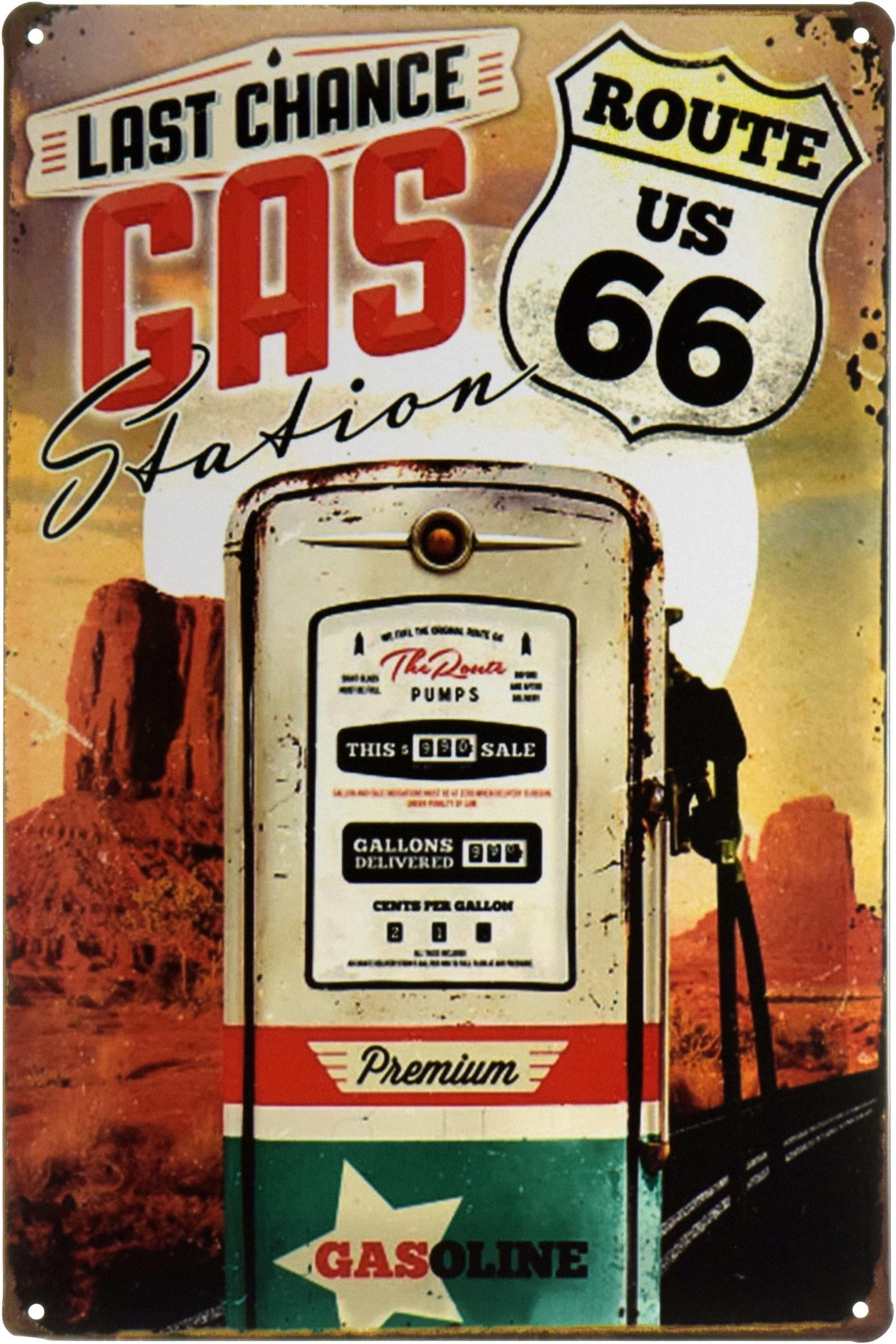Табличка металлическая Заправка/Gas Station Last Chance Route 66 20x30 см