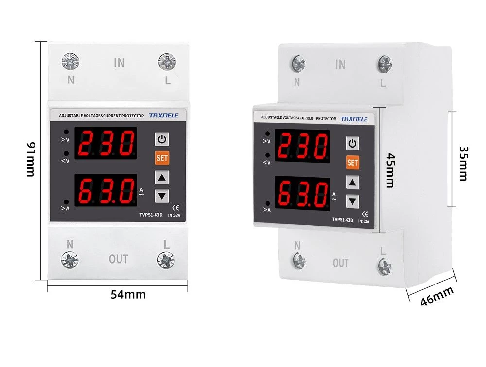 Защитник напряжения и тока Taxnele TVPS1-63D регулируемый - фото 3