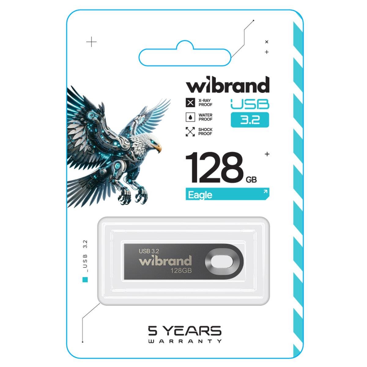 Флеш-память USB металлический моноблок Flash Wibrand WI3.2/EA128U10G USB 3.2 Gen1 Eagle 128 Gb Grey (602185)