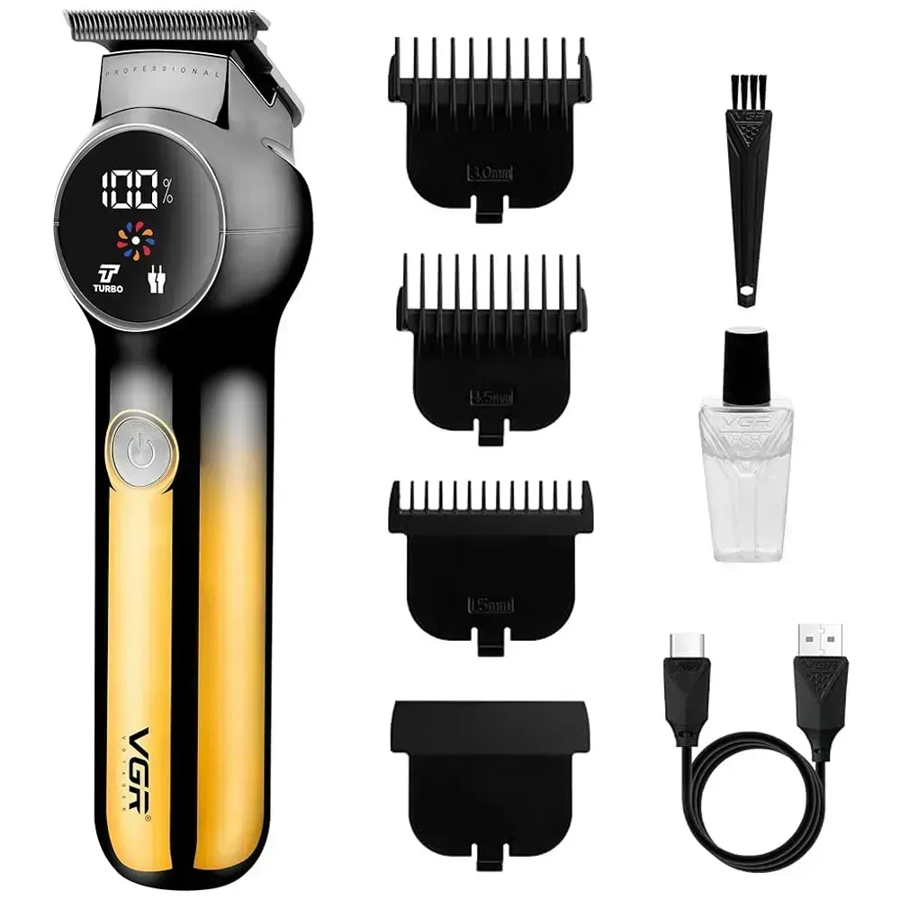 Машинка для стрижки волосся та бороди VGR V-989 триммер 3 насадки керамічні леза/LED-дисплей (ML-05045)