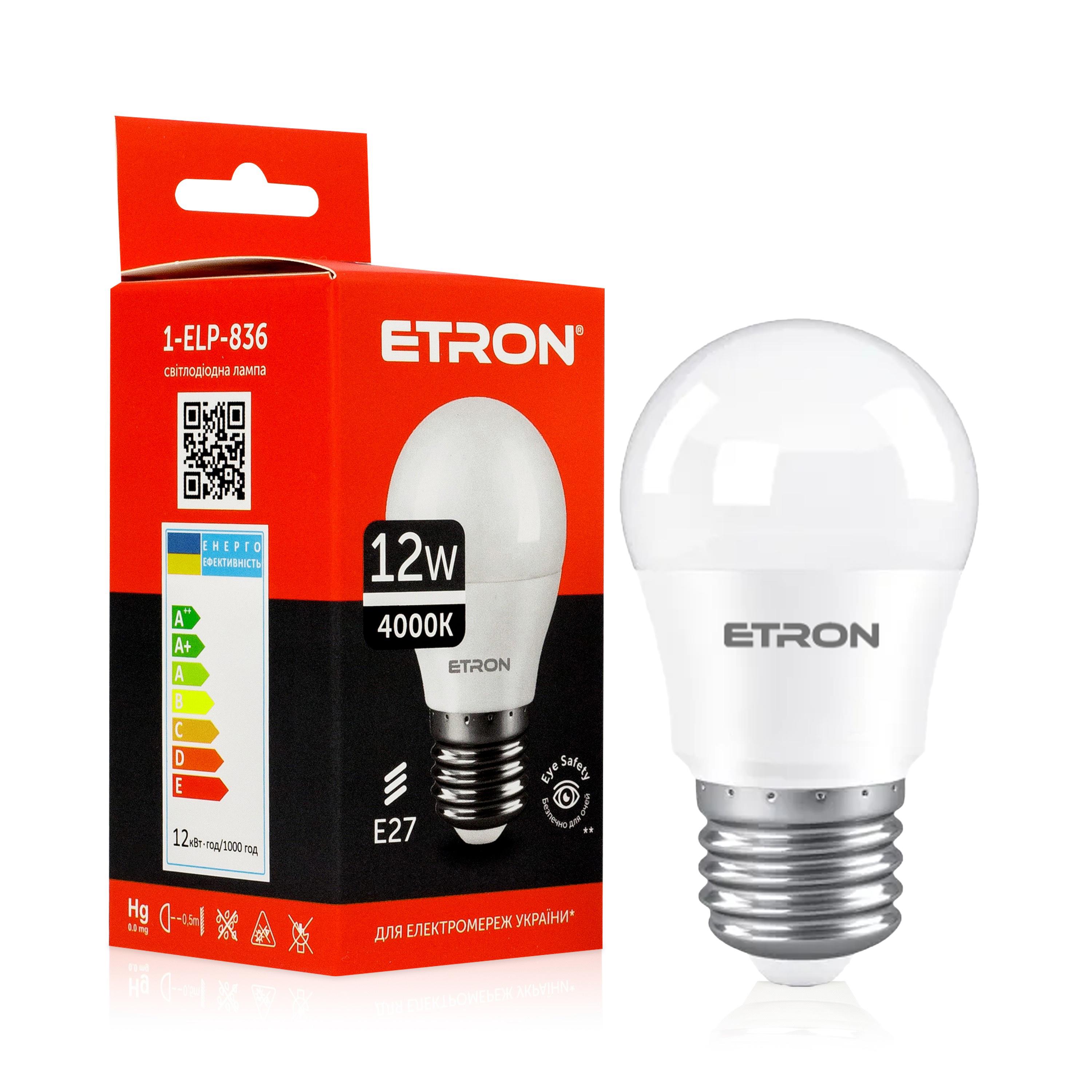 Світлодіодна лампа ETRON 1-ELP-836 12W 4000K E27 G45 Світлодіодна лампа ETRON 1-ELP-836 12W 4000K E27 G45