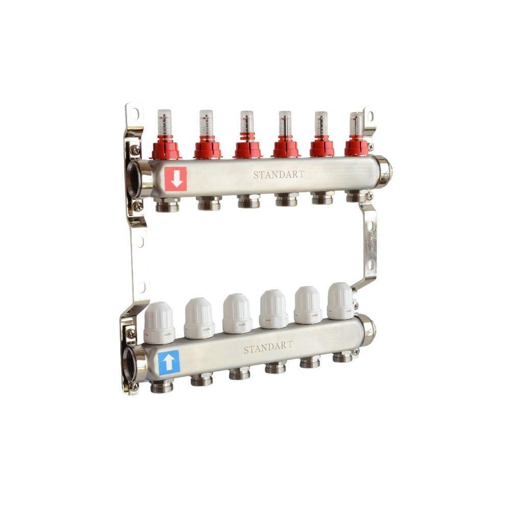 Коллекторная группа STANDARD 1''x6 Euroconus-3/4'' из нержавеющей стали/с расходомерами (4802506)