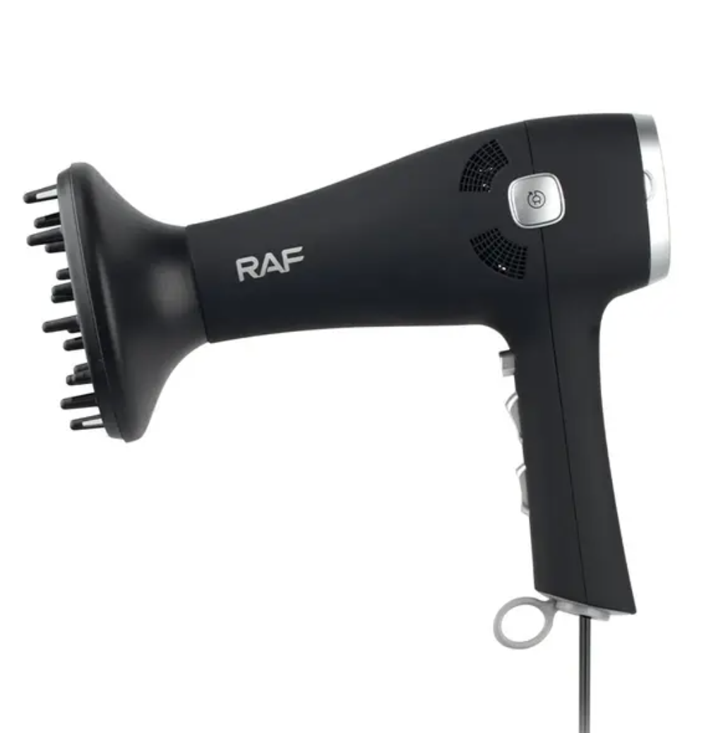 Фен для укладки и сушки волос RAF R.402B с диффузором и концентратором профессиональный Черный (31444800)
