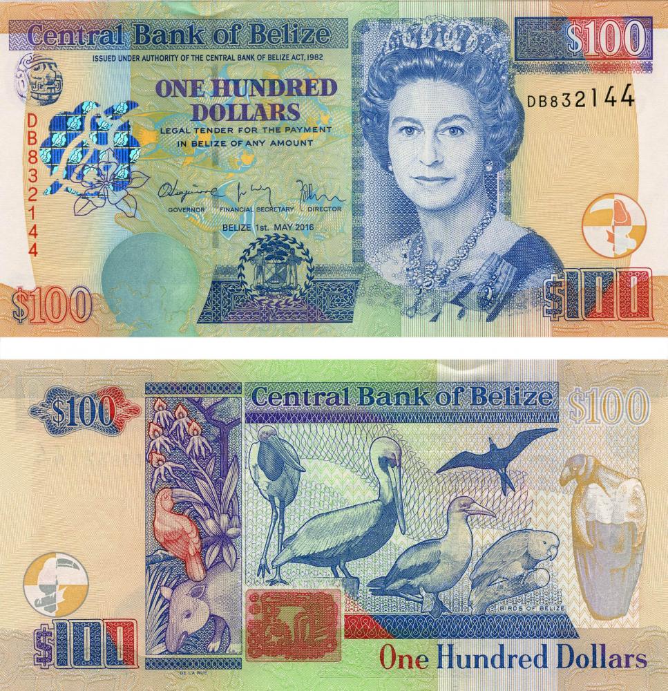 Коллекционная банкнота Белиз 100 долларов 2016 UNC P71c (Б05435)