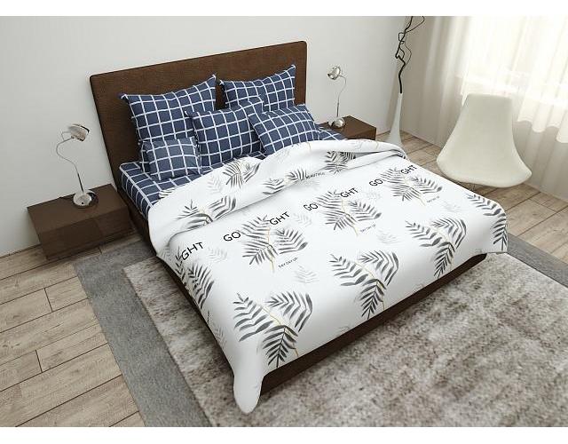 Комплект постільної білизни Family Клітинка двоспальний 4293 Бязь голд 9982229 Біло-синій (DR010446)