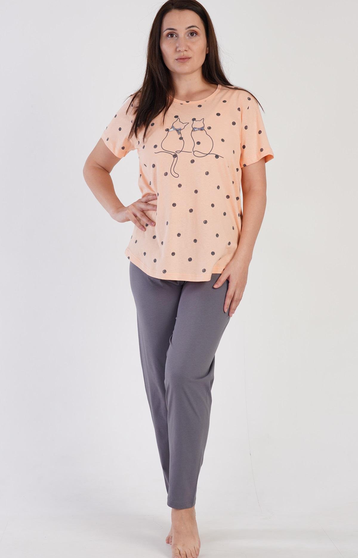 Піжама жіноча Vienetta футболка/штани XL Персиково-сірий (310070)