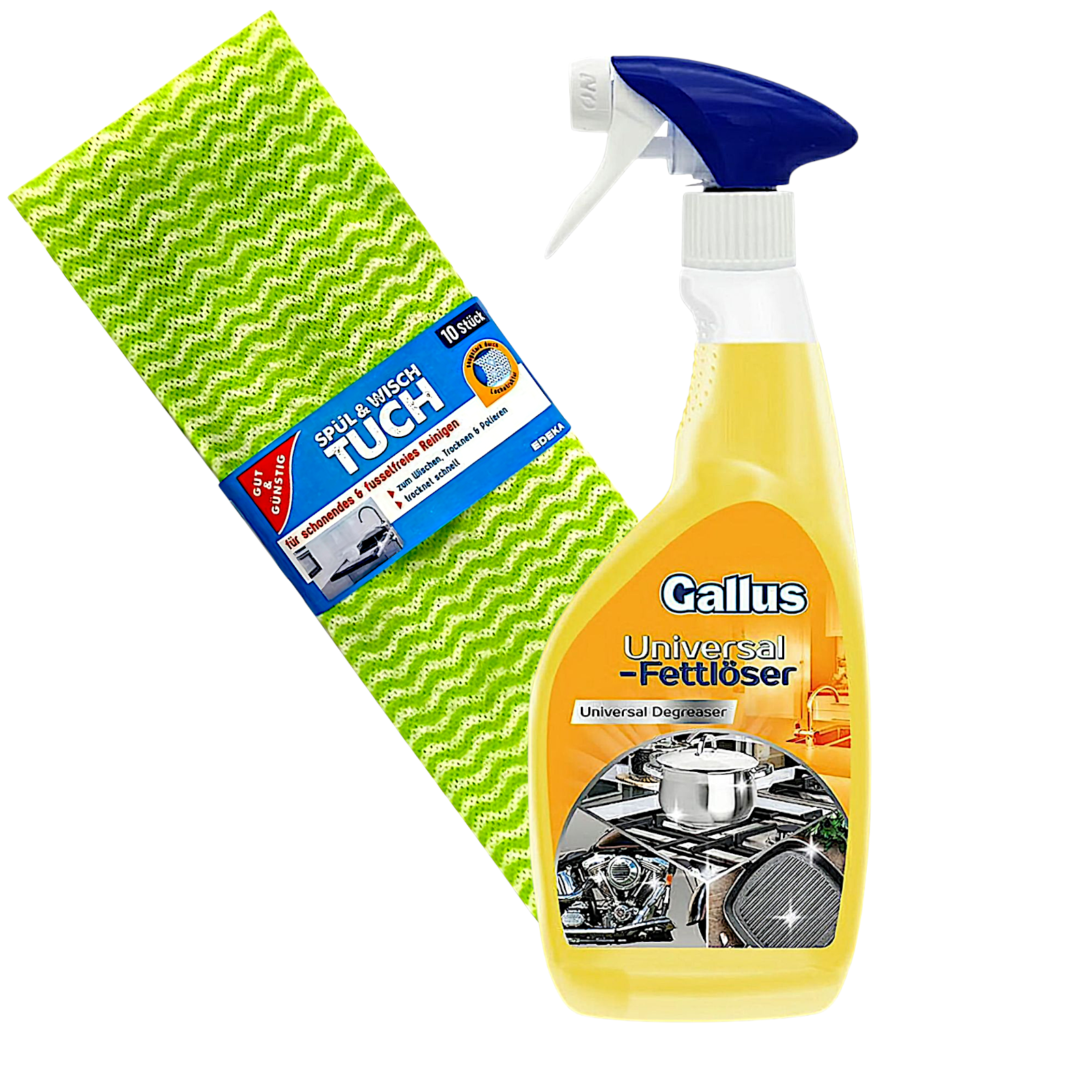 Набор обезжирителей Gallus Spray Odtluszczacz Uniwersal 750 мл и тряпка Gut&Gunstig Spul-Wischtuch 10 шт. 38х50 см (300650/576489)