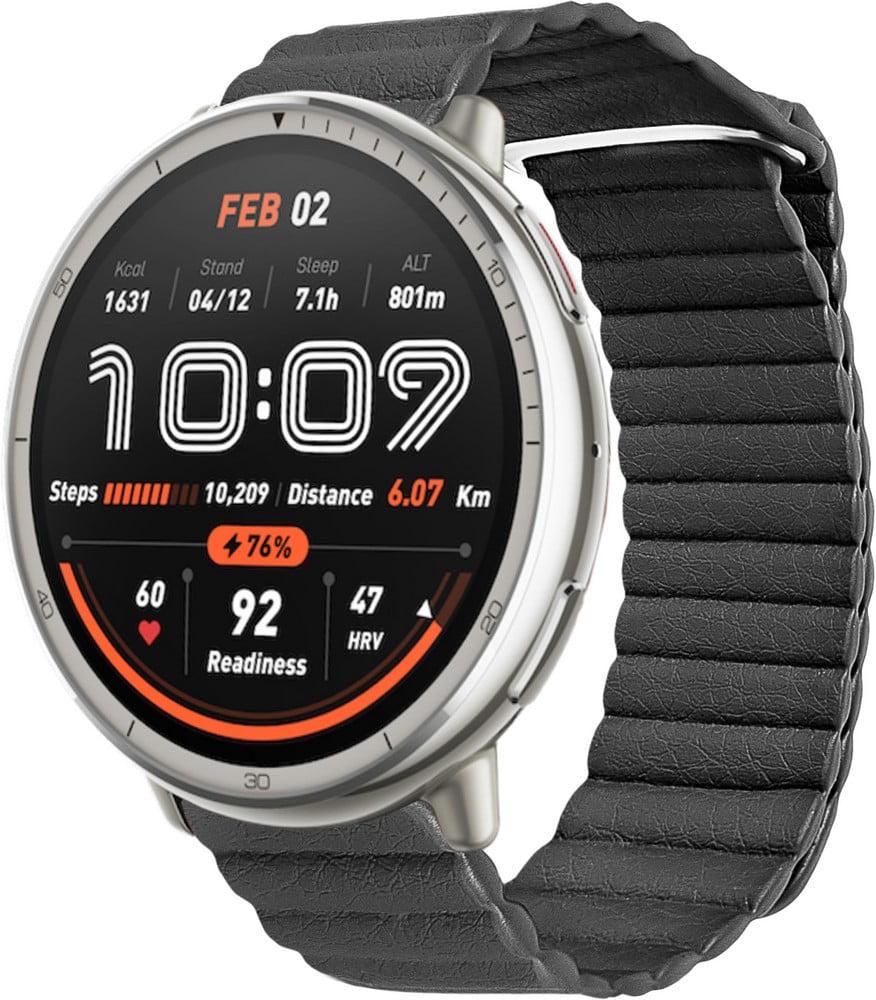 Ремешок кожаный Genis для Amazfit Active 2 Round Black (42102-2B)