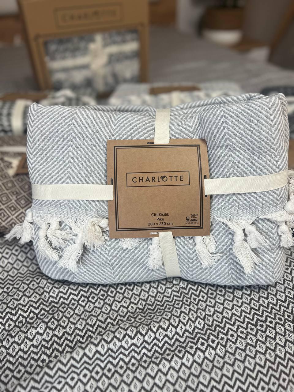 Плед на кровать хлопковый бахрома 200х230 см Светло-серый (П4К-turkish-pled-001-01)