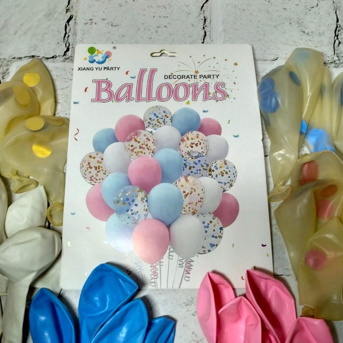 Воздушные шарики латексные с конфетти Baby Shower 30 шт. 30 см Розовый с голубым (N-1480-3)