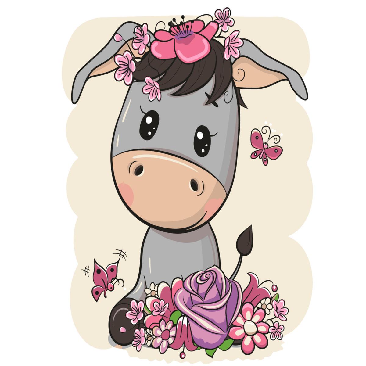 Картина по номерам Strateg Маленький ослик в цветах 30x40 см (SS-6435)