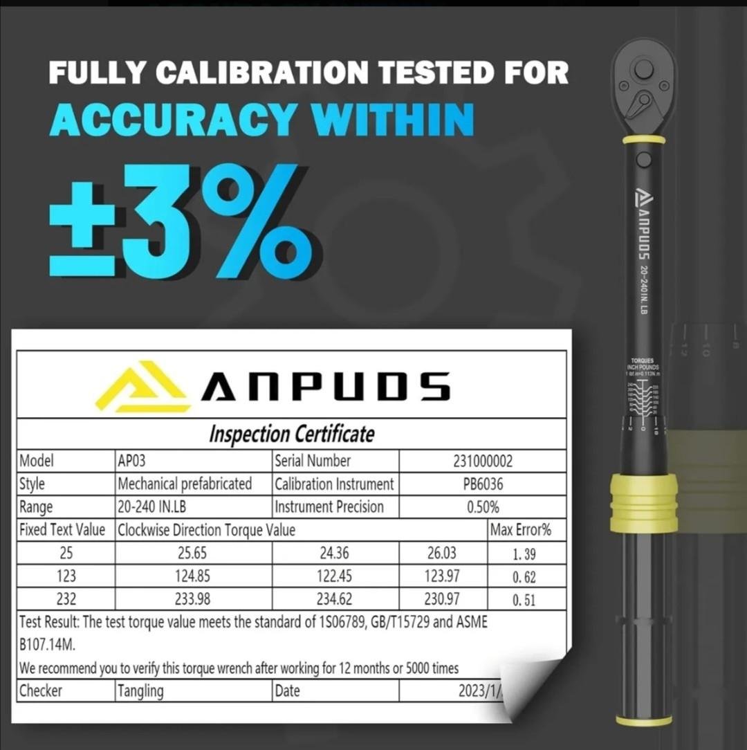 Динамометрический ключ Anpuds 1/4 20-240 in/lb точный профессиональный для ремонта авто 21 шт. - фото 4 Динамометрический ключ Anpuds 1/4 20-240 in/lb точный профессиональный для ремонта авто 21 шт. - фото 4