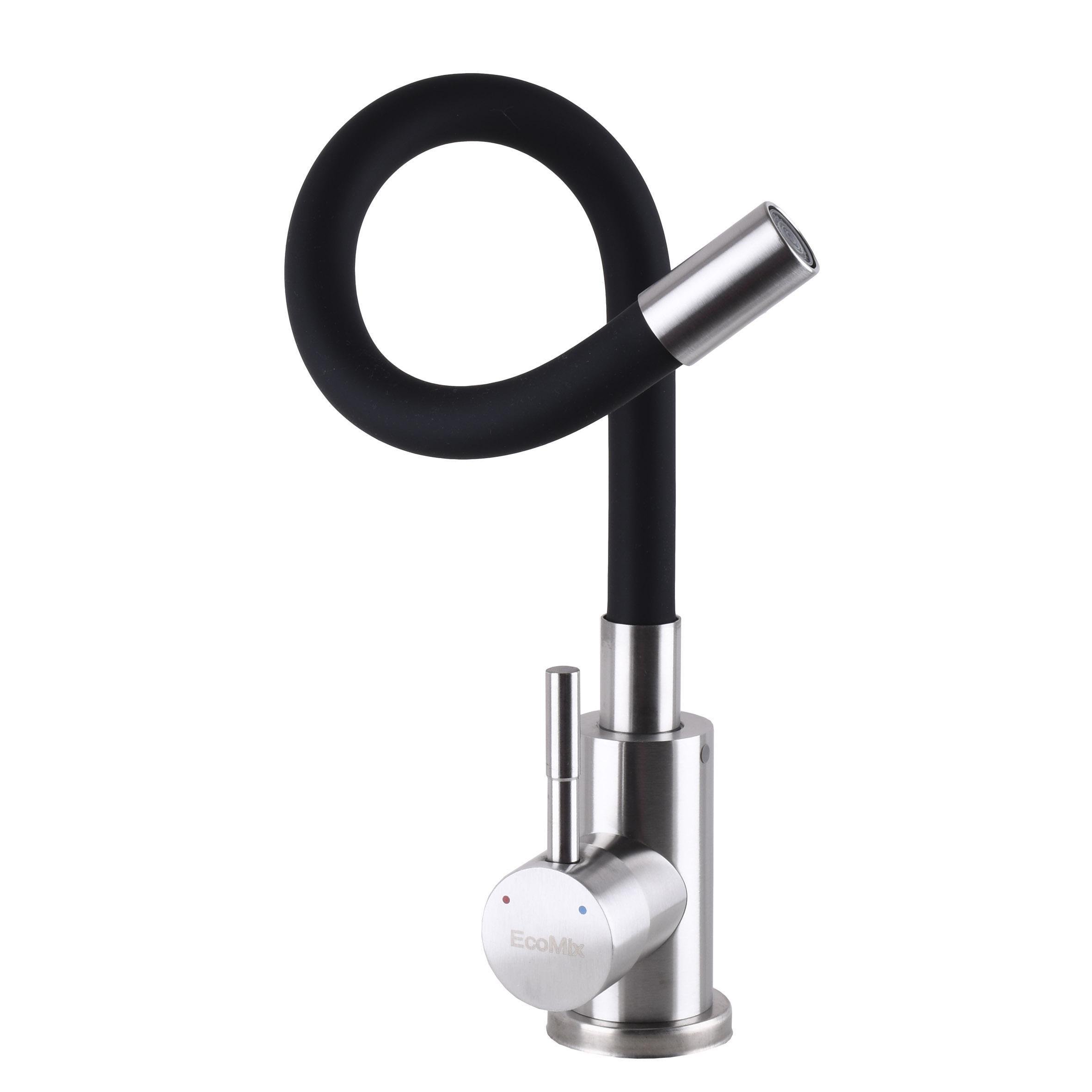 Кран на кухню EcoMix Нержавіюча сталь/Чорний (23185)