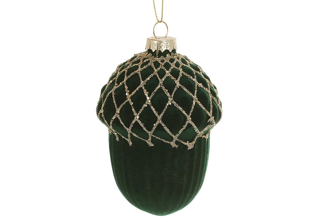 Шарики новогодние BonaDi Желудь с бархатным покрытием и глиттерным декором 10 см Темно-зеленый (115-125)