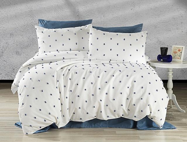 Комплект потсельного белья Cotton area Point евро сатин 9985147 Бело-голубой (DR012985)