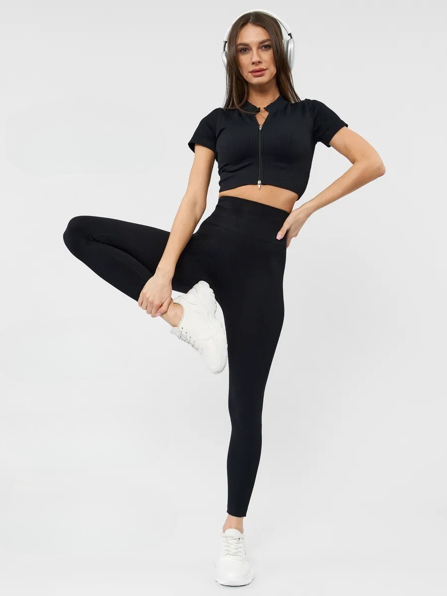 Лосини Push Up жіночі для дому з високою талією та ефектом Push Up повсякденні однотонні M Чорний (70124M) - фото 3