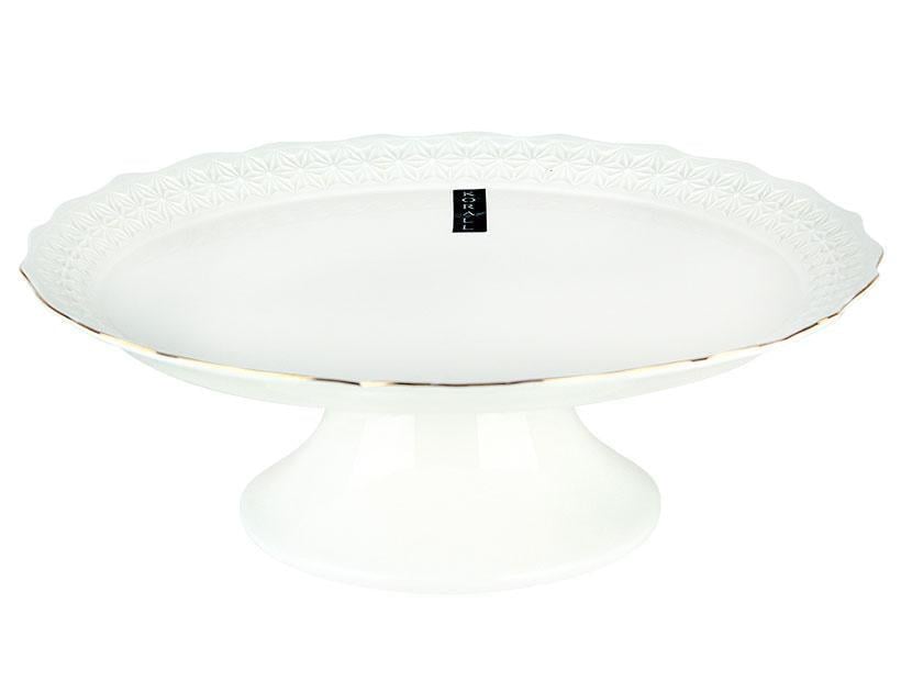 Блюдо на ніжці Interos Снігова Королева порцелянове кругле 31 см Білий (0131-A)