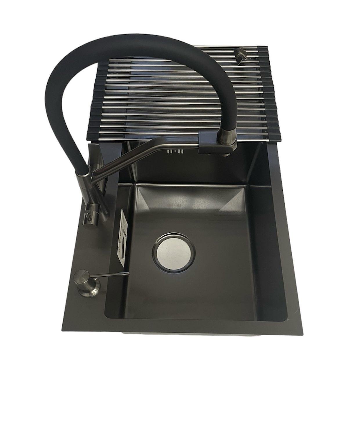 Мойка Luminex 7844см левая и смеситель с подключением к фильтру воды Kroner-PVD03817BLK Черный